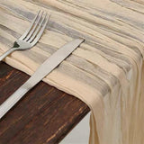 Cheesecloth Table Runner - 10FT Natural Linen Beige Gauze Fabric Table Decor for Wedding, Party, Dinner, Farmhouse or Boho Rustic Events - Close-Up Angle