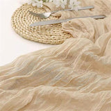 Cheesecloth Table Runner - 10FT Natural Linen Beige Gauze Fabric Table Decor for Wedding, Party, Dinner, Farmhouse or Boho Rustic Events - Low Angle