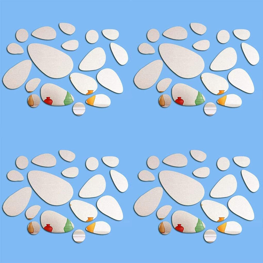 Petluno 72Pcs Mirror Decals Wall Stickers - Cobblestone Shape DIY Decor for Home Room Bedroom Office Decoration Silver