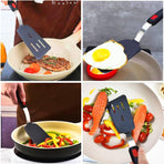 4Pcs Spatula Silicone Heat Resistant Flexible Rubber Silicone Spatulas for Nonstick Cookware, Burger Pancake Spatula Turner Large Spatulas Set for Cooking Kitchen Utensils Set Black