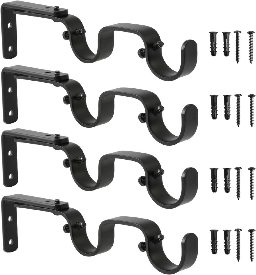 Heavy Duty Curtain Rod Brackets - Adjustable Double Rod Holders, 1 Inch (4 PCS, Black)