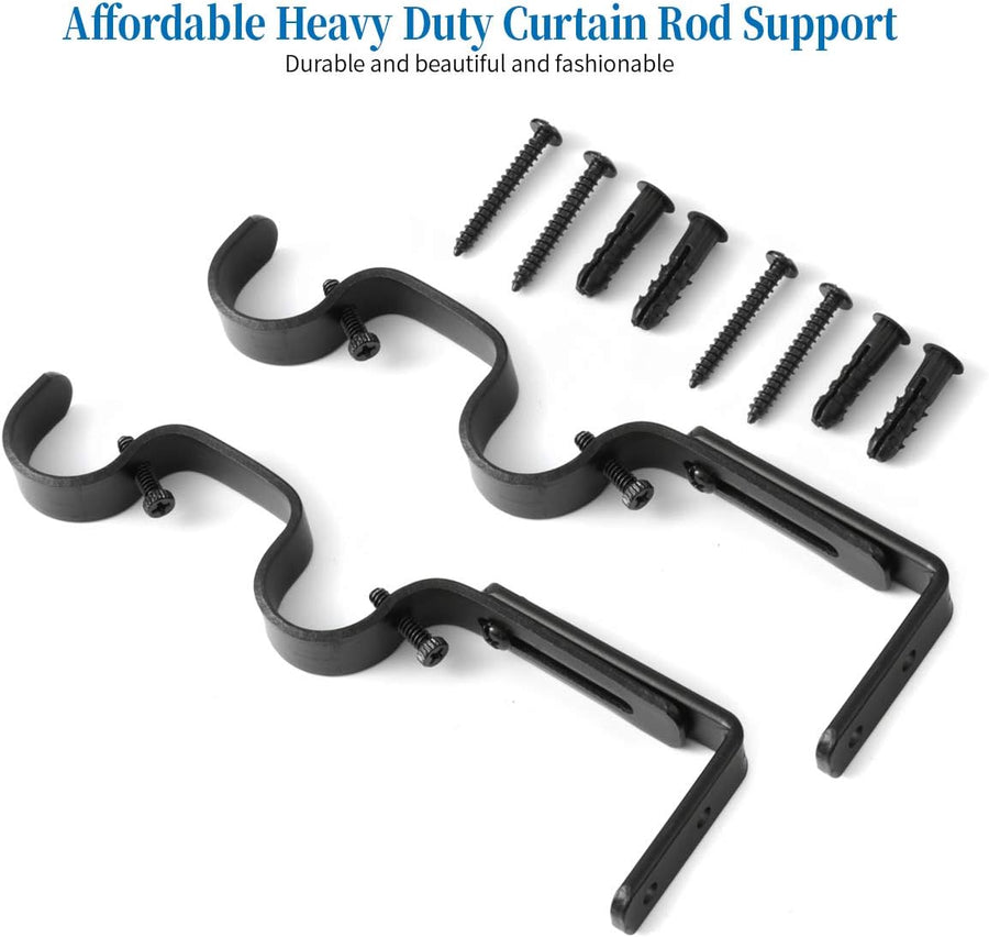 Heavy Duty Curtain Rod Brackets - Adjustable Double Rod Holders, 1 Inch (4 PCS, Black)