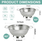 Colander Stainless Steel 3-Quart, Kitchen Strainer for Pasta, Fruits Vegetables, Dishwasher Safe