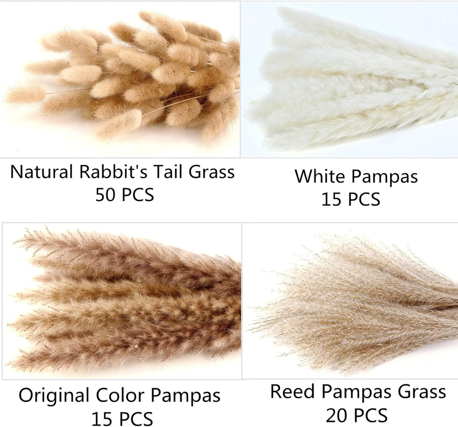 Artificial Pampas Grass Decor, 100 PCS Pampas Grass Contains Bunny Tails Dried Flowers, Reed Grass Bouquet for Wedding Boho Flowers Home Table Decor, Rustic Farmhouse Party (White and Brown)