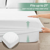Queen Size 100% Waterproof Mattress Protector, Mattress Pad Cover Fitted 8"-21" Deep Pocket, 3D Air Fabric Soft Breathable Cooling Bed Mattress Cover Noiseless Washable, White-Fence