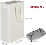 Slim Laundry Hamper with Handles, Collapsible Small Hamper for Laundry, Dirty Clothes Basket for Bedroom, Dorm and Laundry Room, 48L (12.7 Gallon) Beige