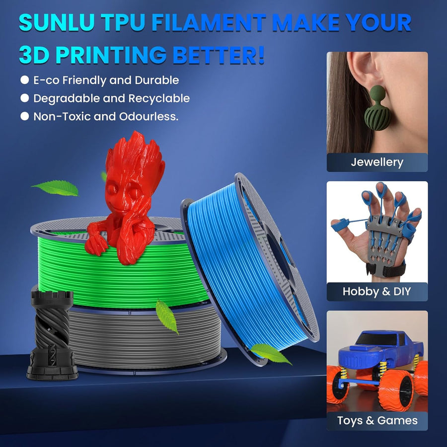 TPU 3D Printer Filament 1.75mm, Flexible 95A TPU Filament, 1KG Soft 3D Filament for Fast Printing, Dimensional Accuracy +/- 0.03mm, Fit Most FDM 3D Printers, TPU White
