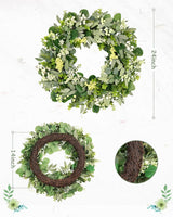 Green Eucalyptus Leaves Front Door Wreath,  24 Inch Artificial Spring Summer Greenery Wreath Front Door Decoration Boxwood with Big Berries Farmhouse Outdoor Year-Round - Indoor/Outdoor