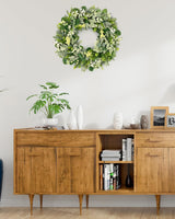 Green Eucalyptus Leaves Front Door Wreath,  24 Inch Artificial Spring Summer Greenery Wreath Front Door Decoration Boxwood with Big Berries Farmhouse Outdoor Year-Round - Indoor/Outdoor - 45-Degree Angle