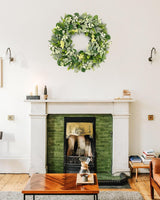 Green Eucalyptus Leaves Front Door Wreath,  24 Inch Artificial Spring Summer Greenery Wreath Front Door Decoration Boxwood with Big Berries Farmhouse Outdoor Year-Round - Indoor/Outdoor - Rear View