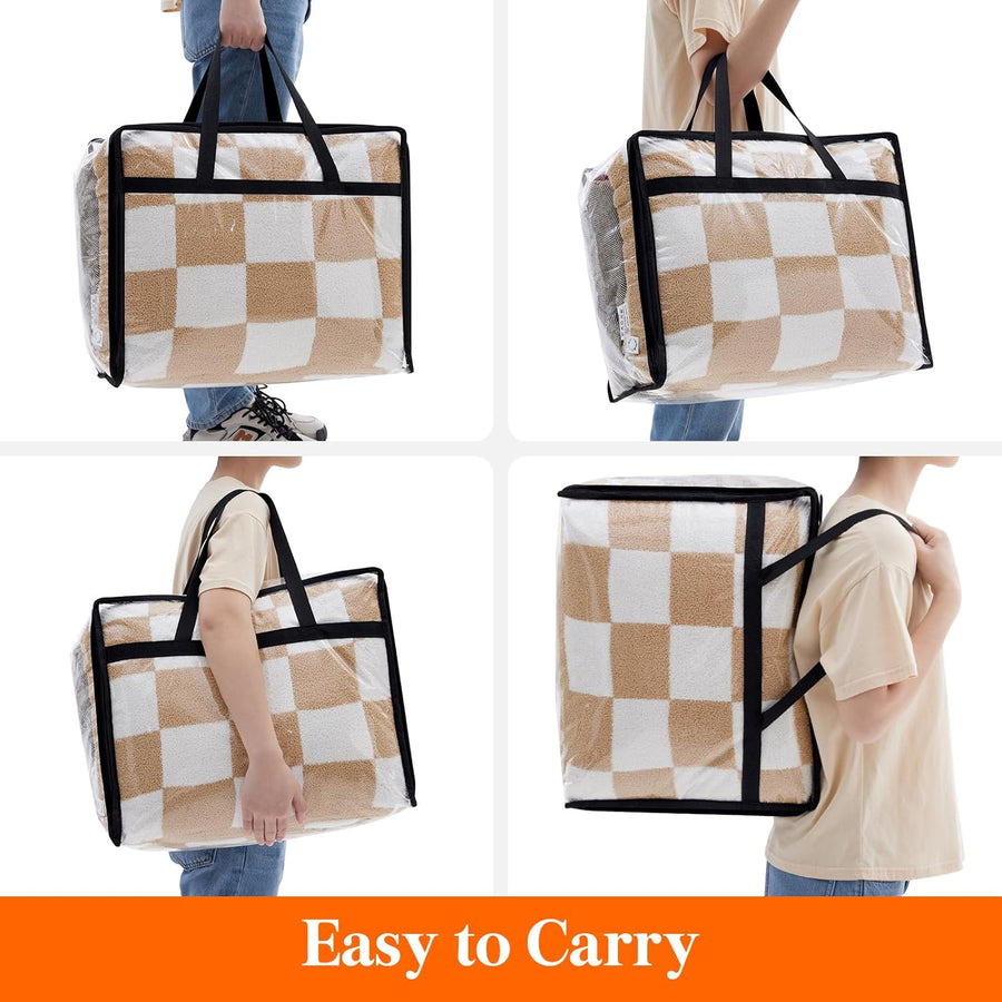 4 Pack Clear Clothes Storage Bags, 40L Plastic Blanket Storage Bags, Vinyl Foldable Moving Bags with Zipper, Closet Organizers and Storage Containers for Bedding, Duvet, Comforter