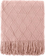 Pink Throw Blanket Diamond Pattern Indoor Outdoor Knitted Throws for Couch Sofa Chair Bed Home Decor 50"x60"