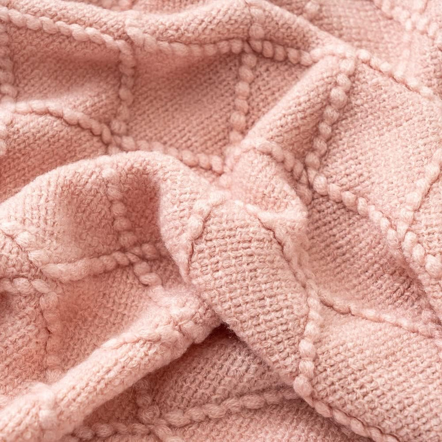 Pink Throw Blanket Diamond Pattern Indoor Outdoor Knitted Throws for Couch Sofa Chair Bed Home Decor 50"x60"