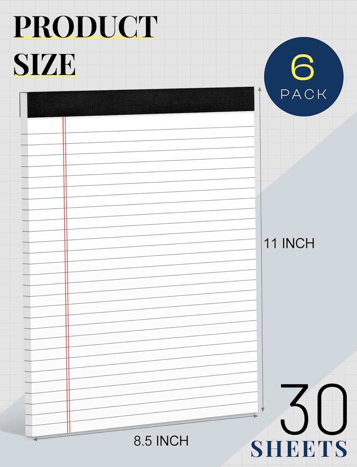 Legal Pads 8.5 x 11 White Note Pads Paper 8-1/2 x 11 Lined Paper Pad 8.5 x 11 White Legal Pad 6 Pack Notepads 8.5 x 11 Lined Writing Pads of Paper 8.5 x 11 Notepad White Paper Pads 30 Sheets/Pad