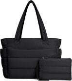 Puffer Tote Bag for Women, Lightweight Puffy Handbag with Compartments, Quilted Shoulder Bag for Work, Travel, Gym