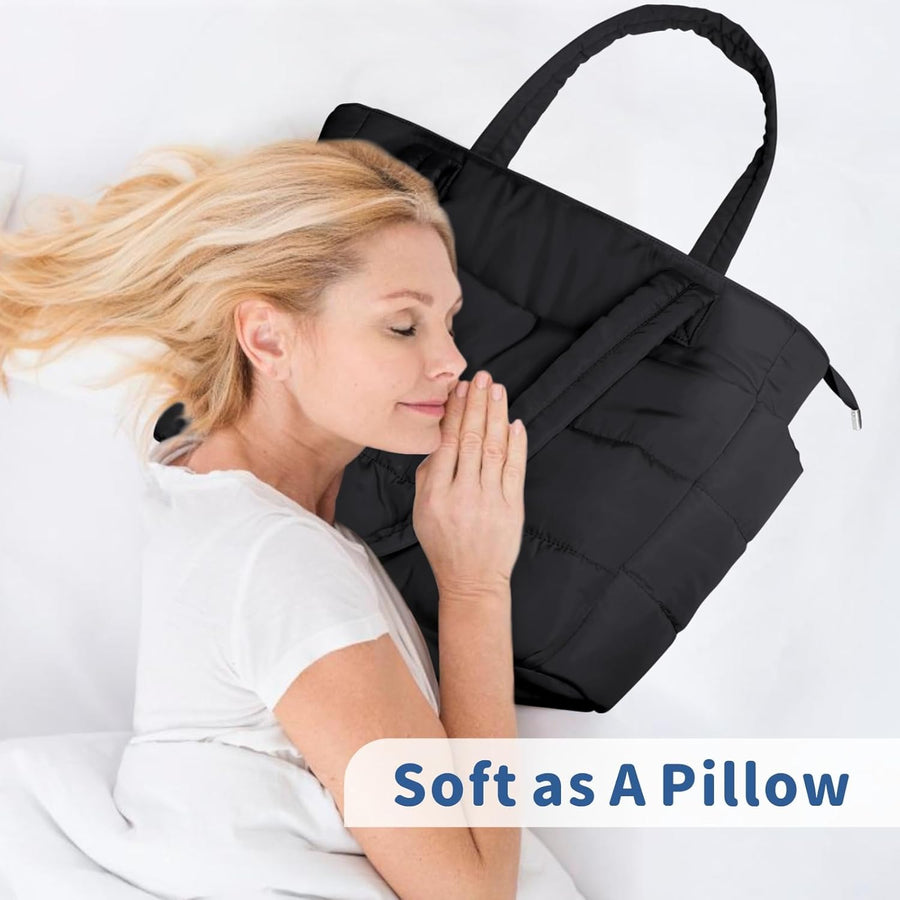 Puffer Tote Bag for Women, Lightweight Puffy Handbag with Compartments, Quilted Shoulder Bag for Work, Travel, Gym