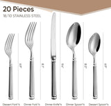 20 Pieces Silverware Set, Premium 18/10 Stainless Steel Flatware Set, Luxury Cutlery Set for 4, Dishwasher Safe for Home and Kitchen with Relief Patterns Handle, Party, Wedding, Silver - 45-Degree Angle