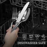20 Pieces Silverware Set, Premium 18/10 Stainless Steel Flatware Set, Luxury Cutlery Set for 4, Dishwasher Safe for Home and Kitchen with Relief Patterns Handle, Party, Wedding, Silver - Rear View