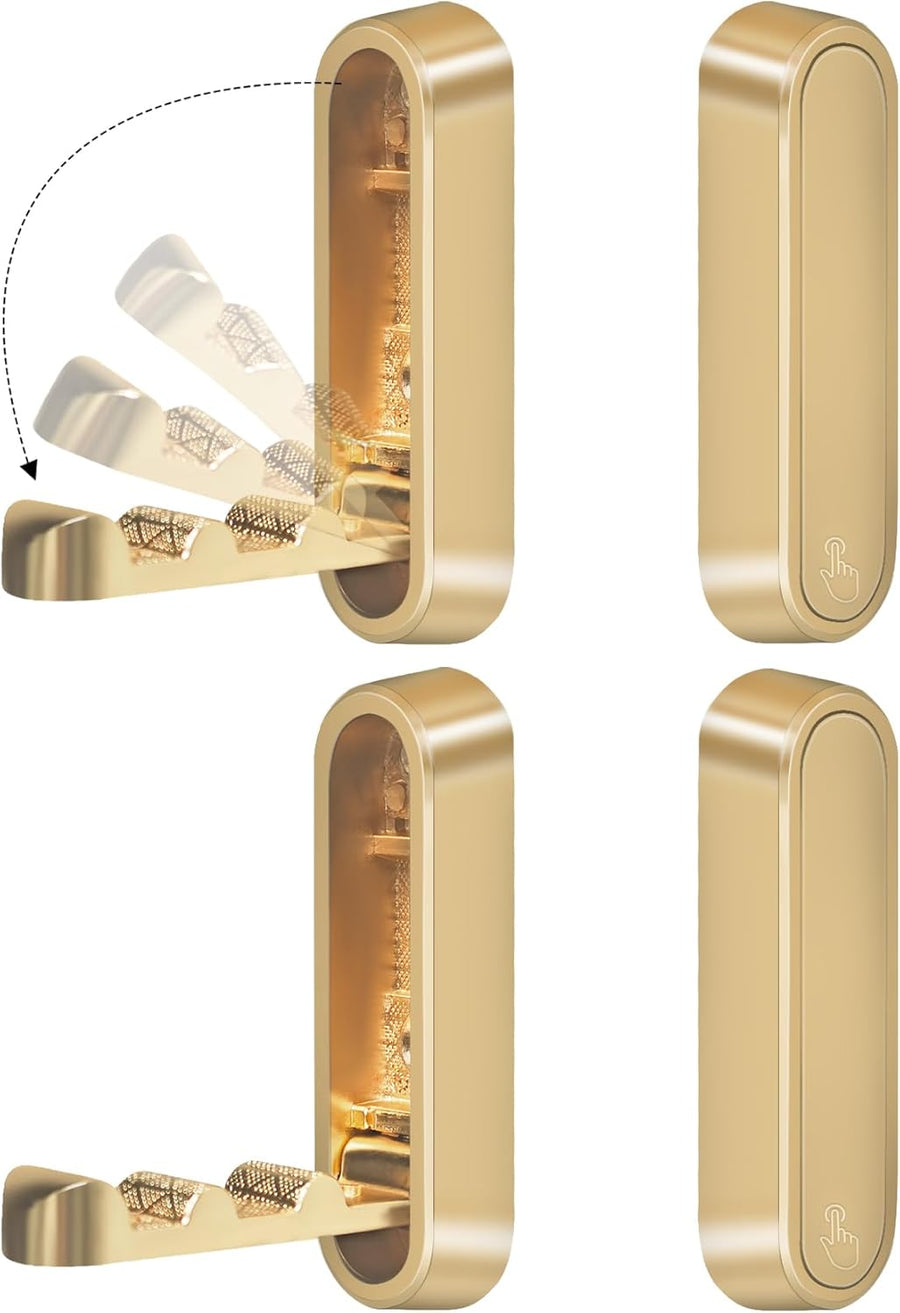 4PCS Foldable Gold Wall Hooks, Heavy Duty Zinc Alloy Folding Wall Hooks, Folding Hidden Coat Hooks Wall Mount Bathroom Foldable Towel Hooks for Hanging Clothes, Bags, Hats, Bathrobes, Keys etc (Gold)