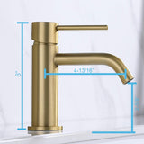 Brushed Gold Bathroom Faucet, Single Handle Brass Sink Faucet Bathroom Single Hole with Pop Up Sink Drain Assembly and Water Faucet Supply Lines - Side View