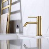 Brushed Gold Bathroom Faucet, Single Handle Brass Sink Faucet Bathroom Single Hole with Pop Up Sink Drain Assembly and Water Faucet Supply Lines - 45-Degree Angle