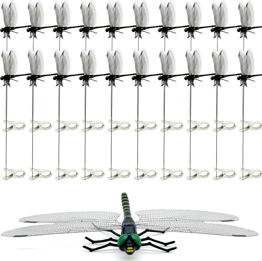 20 Pcs Dragon Fly Clips for Bugs Repellent, 3D Artificial Dragonfly Hat Clip, Dragonfly Garden Decor (20, Black*20 Pcs)