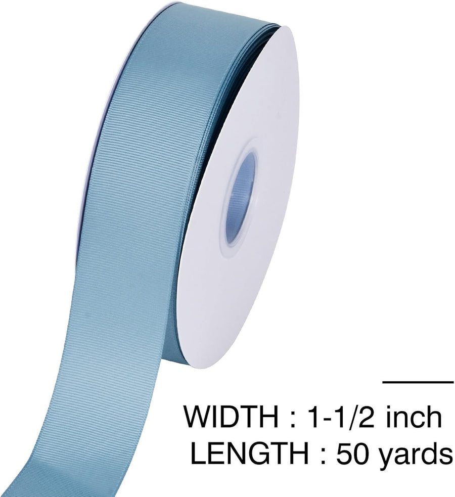 Dusty Blue Grosgrain Ribbon, 1 1/2 Inch 50 Yards, Great for Crafts Bows Flower Bouquet Wedding Home Decor Gift Wrapping