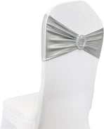 Spandex Chair Sashes Bands 50PCS Stretch Chair Ties Bows with Buckle Slider for Wedding Party Banquet Decoration(Metallic Silver)…
