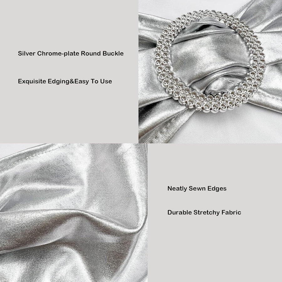 Spandex Chair Sashes Bands 50PCS Stretch Chair Ties Bows with Buckle Slider for Wedding Party Banquet Decoration(Metallic Silver)…