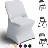 Spandex Folding Chair Covers 100 Pcs Universal Fitted Dining Chair Cover Stretchy Slipcovers for Wedding Party Banquet Flat-Front Chairs Covers (White)