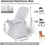 Spandex Folding Chair Covers 100 Pcs Universal Fitted Dining Chair Cover Stretchy Slipcovers for Wedding Party Banquet Flat-Front Chairs Covers (White) - Side View