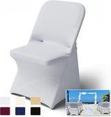 Spandex Folding Chair Covers 100 Pcs Universal Fitted Dining Chair Cover Stretchy Slipcovers for Wedding Party Banquet Flat-Front Chairs Covers (White) - Close-Up Angle