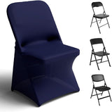 Spandex Folding Chair Covers 100 Pcs Universal Fitted Stretchy Dining Chair Slipcovers for Wedding Party Banquet Flat-Front Chair Cover (Navy Blue)