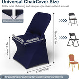 Spandex Folding Chair Covers 100 Pcs Universal Fitted Stretchy Dining Chair Slipcovers for Wedding Party Banquet Flat-Front Chair Cover (Navy Blue) - Side View
