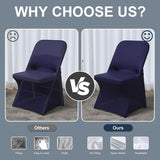 Spandex Folding Chair Covers 100 Pcs Universal Fitted Stretchy Dining Chair Slipcovers for Wedding Party Banquet Flat-Front Chair Cover (Navy Blue) - Top-Down View