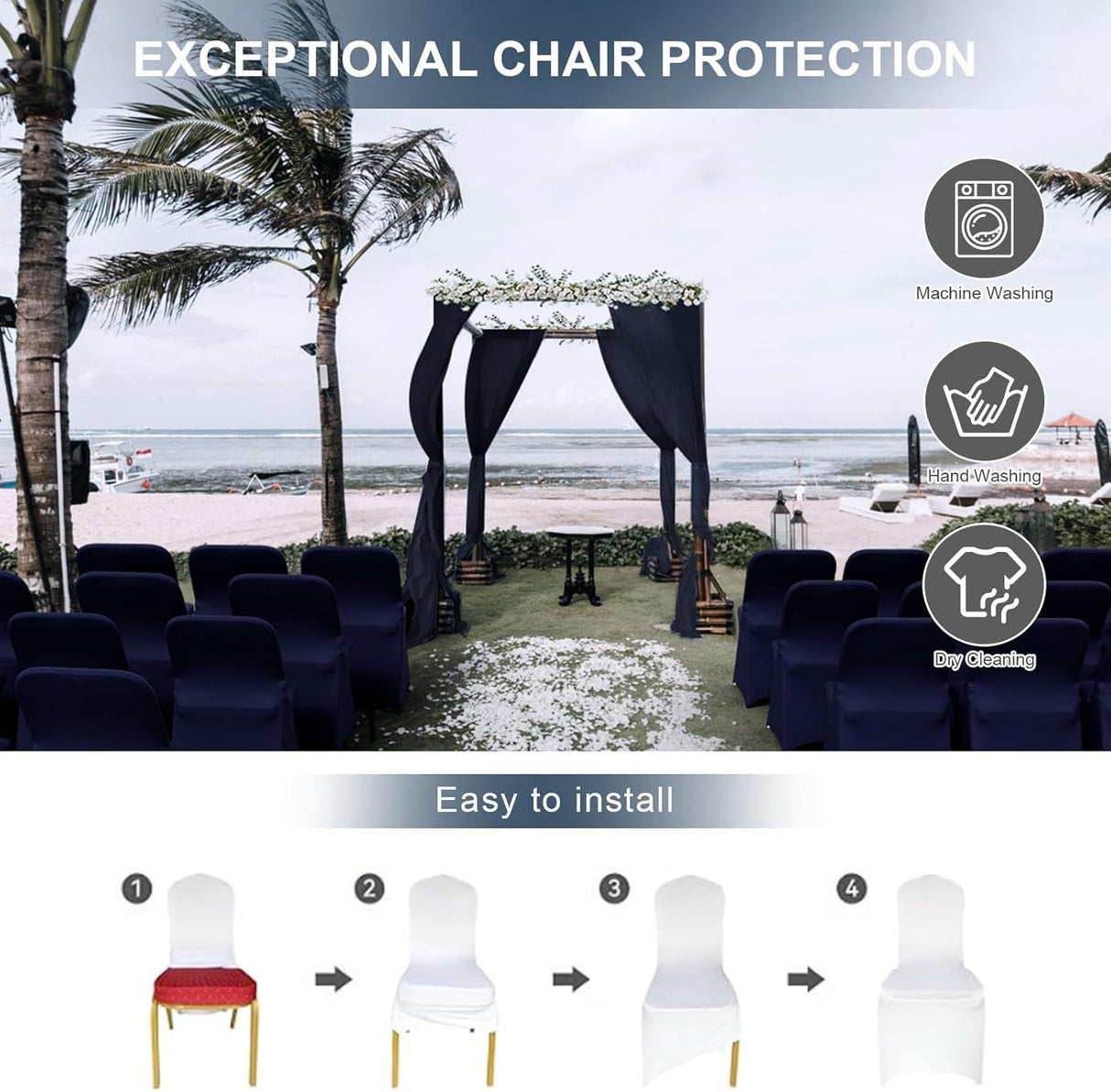 Spandex Folding Chair Covers 100 Pcs Universal Fitted Stretchy Dining Chair Slipcovers for Wedding Party Banquet Flat-Front Chair Cover (Navy Blue)