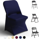Spandex Folding Chair Covers 100 Pcs Universal Fitted Stretchy Dining Chair Slipcovers for Wedding Party Banquet Flat-Front Chair Cover (Navy Blue)