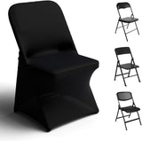 Spandex Folding Chair Covers 100 Pcs Universal Fitted Stretchy Dining Chair Slipcovers for Wedding Party Banquet Flat-Front Chair Cover (Black)