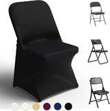 Spandex Folding Chair Covers 100 Pcs Universal Fitted Stretchy Dining Chair Slipcovers for Wedding Party Banquet Flat-Front Chair Cover (Black)