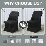 Spandex Folding Chair Covers 100 Pcs Universal Fitted Stretchy Dining Chair Slipcovers for Wedding Party Banquet Flat-Front Chair Cover (Black)