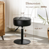 Adjustable Vanity Stool, 360°Swivel Vanity Chair for Makeup Room, Black Stool Chair for Vanity, Small Faux Leather Vanity Stools for Bathroom, Living Room
