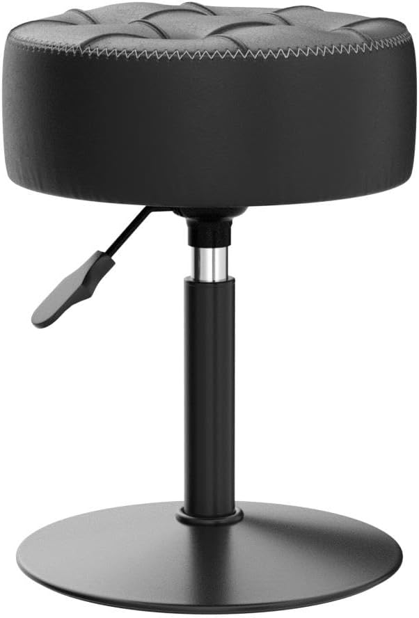 Adjustable Vanity Stool, 360°Swivel Vanity Chair for Makeup Room, Black Stool Chair for Vanity, Small Faux Leather Vanity Stools for Bathroom, Living Room