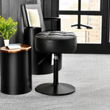 Adjustable Vanity Stool, 360°Swivel Vanity Chair for Makeup Room, Black Stool Chair for Vanity, Small Faux Leather Vanity Stools for Bathroom, Living Room - Rear View