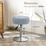 Adjustable Vanity Stool, 360°Swivel Vanity Chair for Makeup Room, Grayish Blue Stool Chair for Vanity, Small Faux Leather Vanity Stools for Bathroom, Living Room - Front View