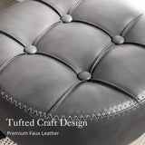 Adjustable Vanity Stool, 360 Swivel Chair for Makeup Room, Gray Faux Leather Stool for Bathroom & Living Room