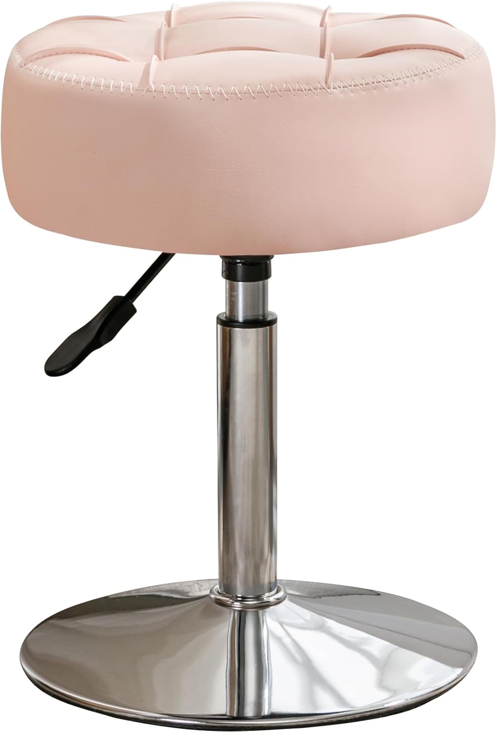Adjustable Vanity Stool, 360°Swivel Vanity Chair for Makeup Room, Pink Stool Chair for Vanity, Small Faux Leather Vanity Stools for Bathroom, Living Room