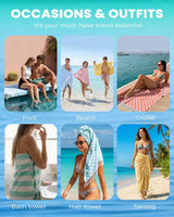 6 Packs Turkish Beach Towel Vacation Essentials Blanket Set Pool Bath Towels Bulk Multipack Travel Sand Free Quick Dry Extra Large Oversized Cute Big Soft Lightweight Compact Checkered Cloud Women - Close-Up Angle