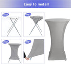 Cocktail Table Covers, 2 Pack - Fitted Stretch Spandex Square Corners Cocktail Tablecloths (Light Grey, Fit for 30"-32" Diameter x 43" Height Tables)