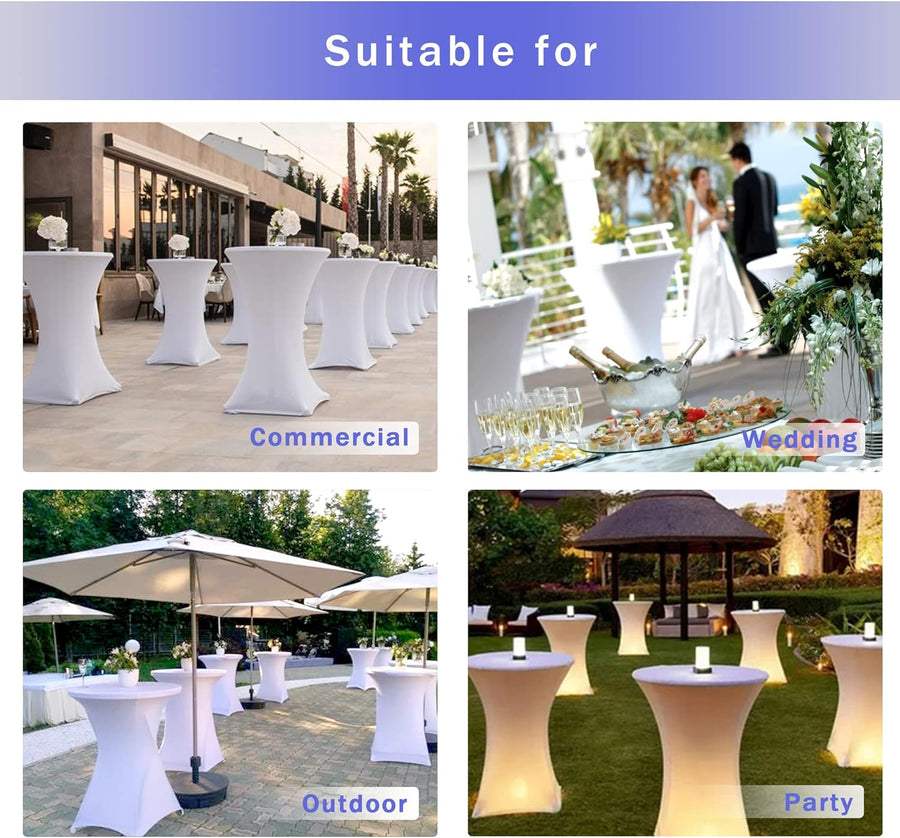 Cocktail Table Covers, 2 Pack - Fitted Stretch Spandex Square Corners Cocktail Tablecloths (Light Grey, Fit for 30"-32" Diameter x 43" Height Tables)