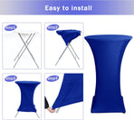 Cocktail Table Covers, 2 Pack - Fitted Stretch Spandex Square Corners Cocktail Tablecloths (Royal Blue, Fit for 30"-32" Diameter x 43" Height Tables)